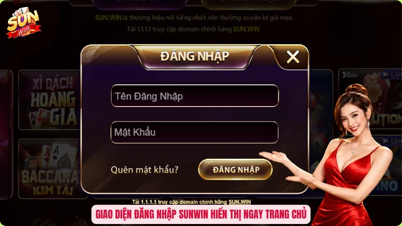 Hướng Dẫn Đăng Nhập Sunwin - Truy Cập Nhanh, Giải Trí Thả Ga 2 Giao diện đăng nhập Sunwin hiển thị ngay trang chủ
